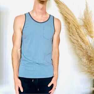 MENS SUN DIEGO Light Navy Blue Contrast Two Tone Sleeveless Tank Top Pocket S
